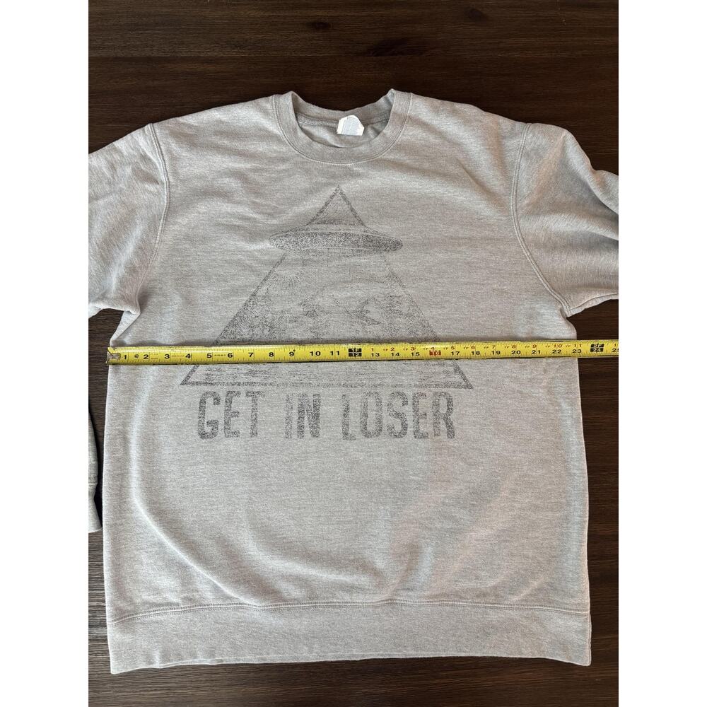 UFO Sweatshirt Adults Large Funny Alien Graphic Crewneck Gray Get In Loser - Picture 4 of 6